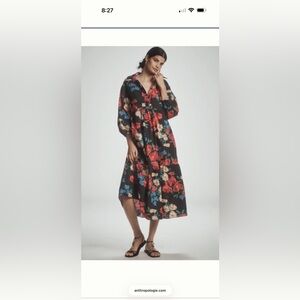 Anthropologie THE BETTINA TIERED SHIRT DRESS BY MAEVE 
Black Floral